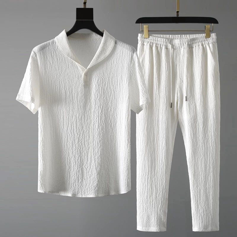 Herren Sommer Set Kurzarmhemd und Shorts Atmungsaktiv Leicht Baumwolle 0