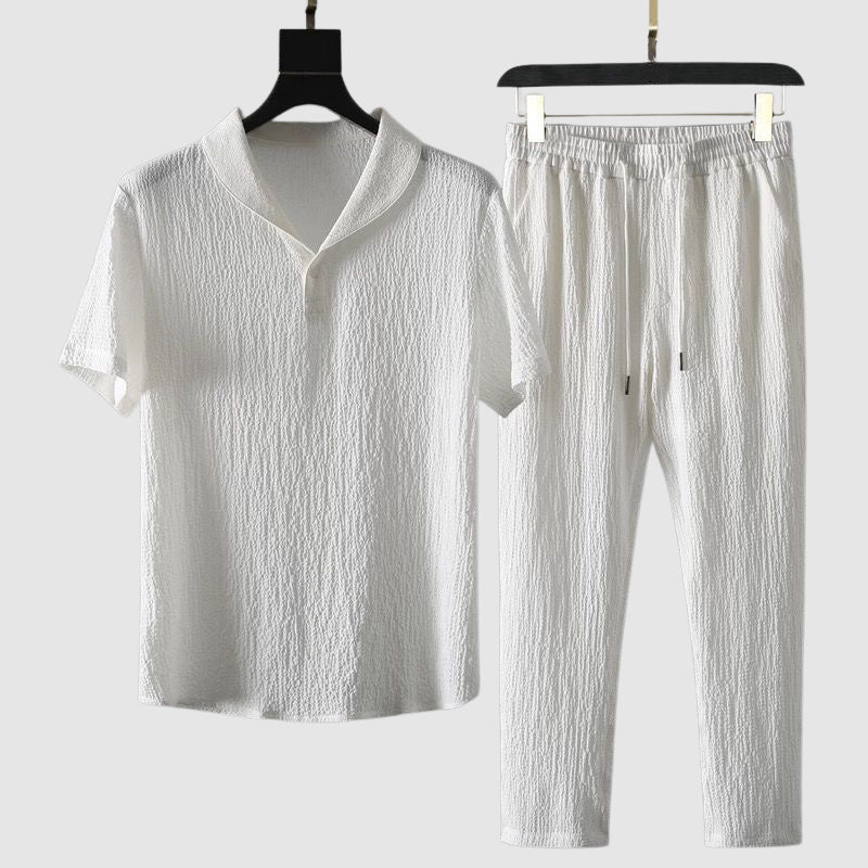 Herren Sommer Set Kurzarmhemd und Shorts Atmungsaktiv Leicht Baumwolle 1