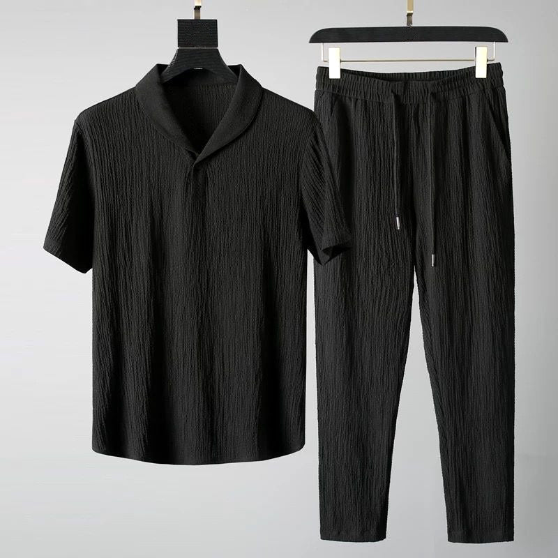 Herren Sommer Set Kurzarmhemd und Shorts Atmungsaktiv Leicht Baumwolle 2