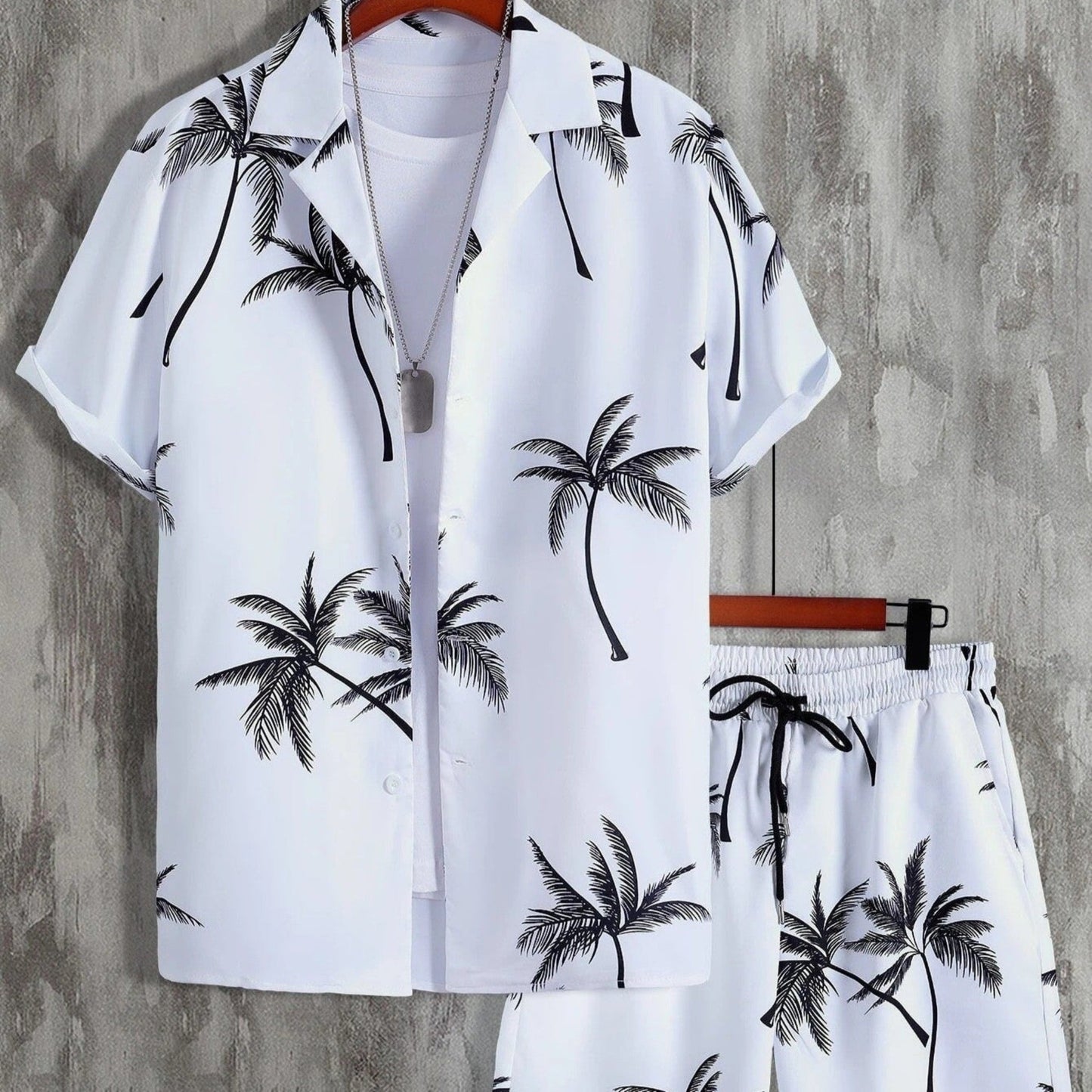 Herren Sommer Set Zweiteiler Tropisches Design Atmungsaktive Materialien Shorts Hemd 1