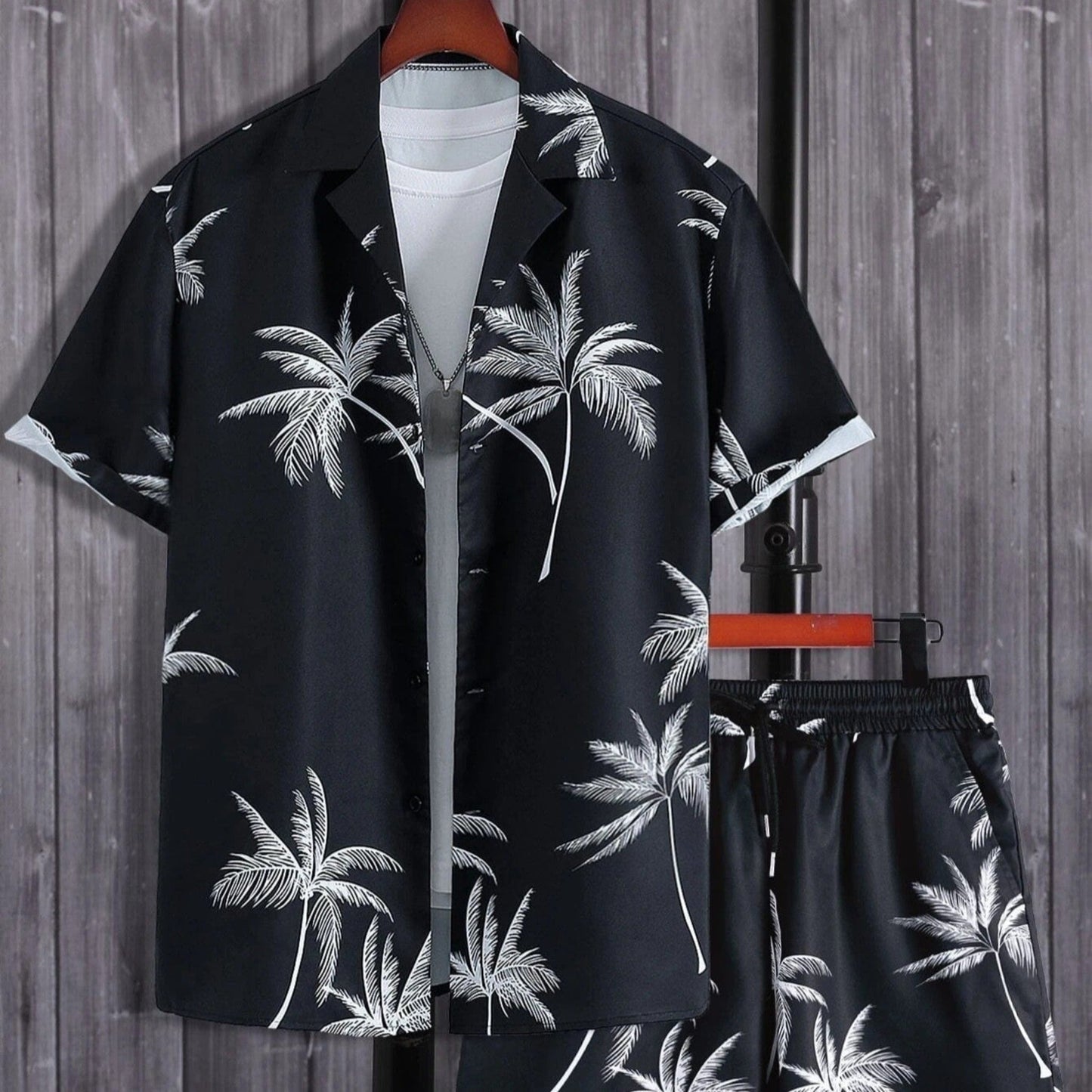 Herren Sommer Set Zweiteiler Tropisches Design Atmungsaktive Materialien Shorts Hemd 2