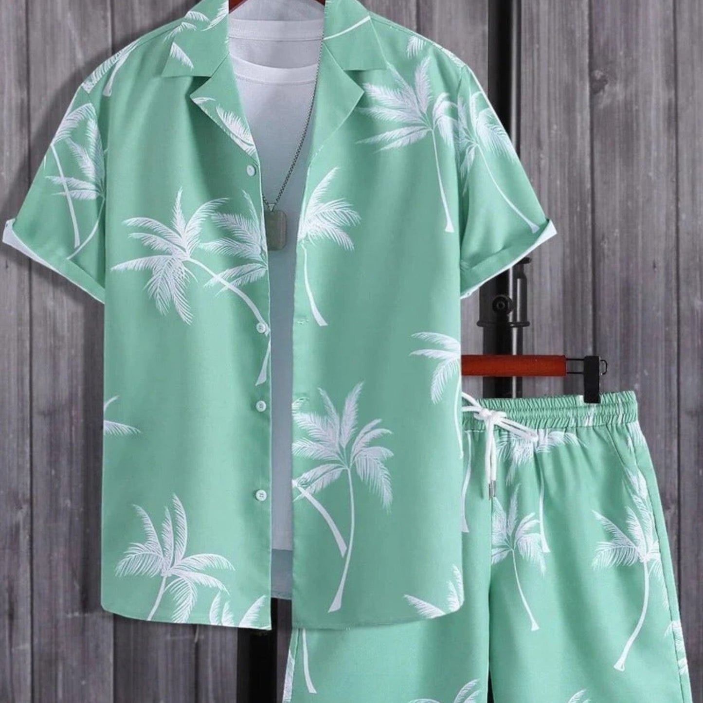 Herren Sommer Set Zweiteiler Tropisches Design Atmungsaktive Materialien Shorts Hemd 7