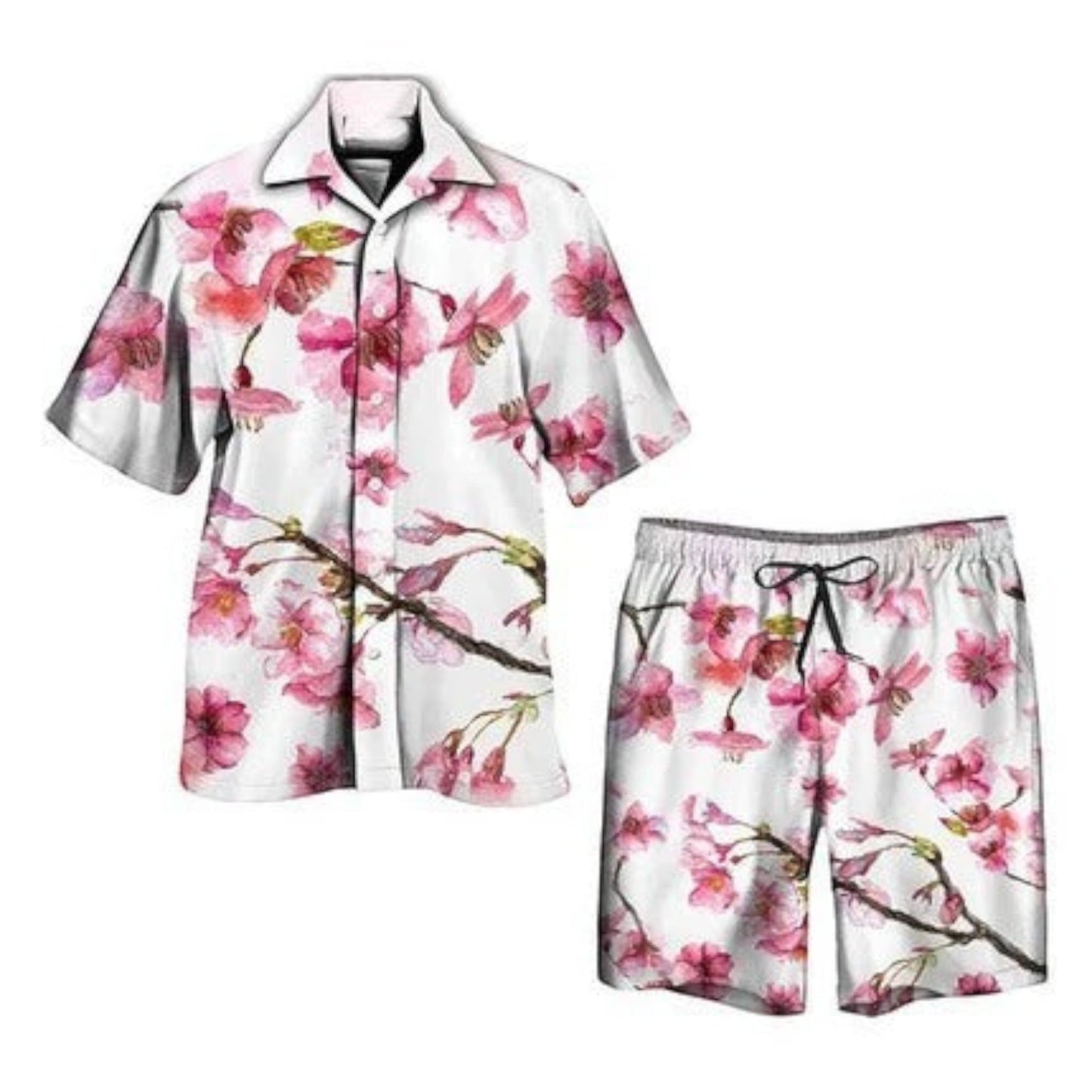 Herren Sommer Set Zweiteiler Tropisches Design Atmungsaktive Materialien Shorts Hemd 8