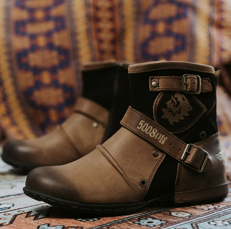 Herren Stiefel Braun Vintage Veganes Leder Handgefertigt Rutschfeste Sohle 1