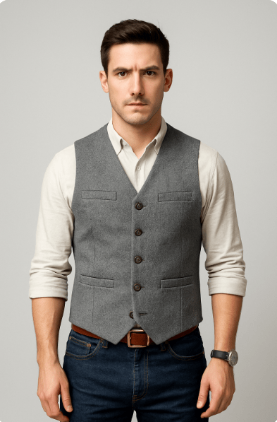 Herren Weste Tailliert Schwarz Modernes Design Hochwertiger Stoff 3