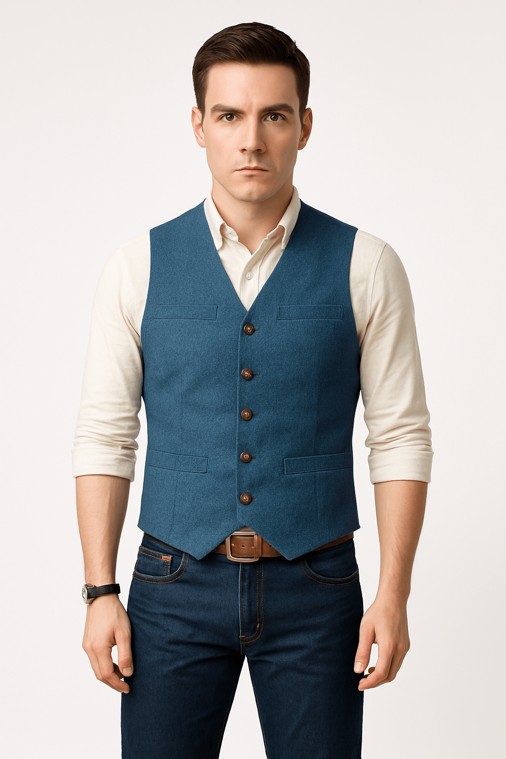 Herren Weste Tailliert Schwarz Modernes Design Hochwertiger Stoff 4