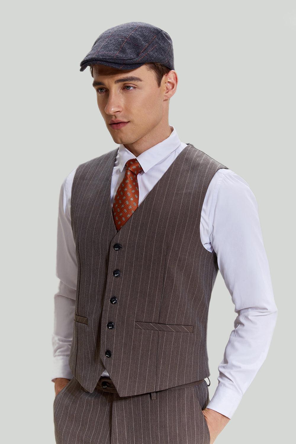 Eleganter Herrenanzug Braun Nadelstreifen 3-teilig Slim Fit für Hochzeiten-3