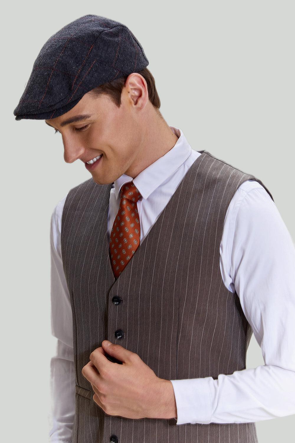 Eleganter Herrenanzug Braun Nadelstreifen 3-teilig Slim Fit für Hochzeiten-6