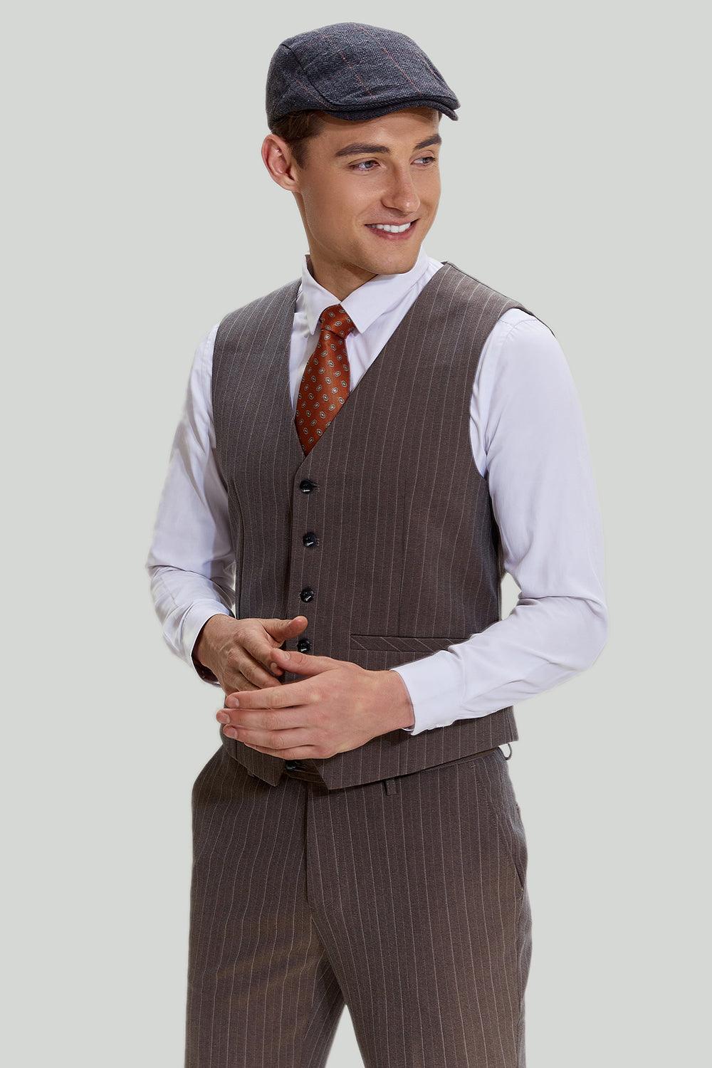 Eleganter Herrenanzug Braun Nadelstreifen 3-teilig Slim Fit für Hochzeiten-2