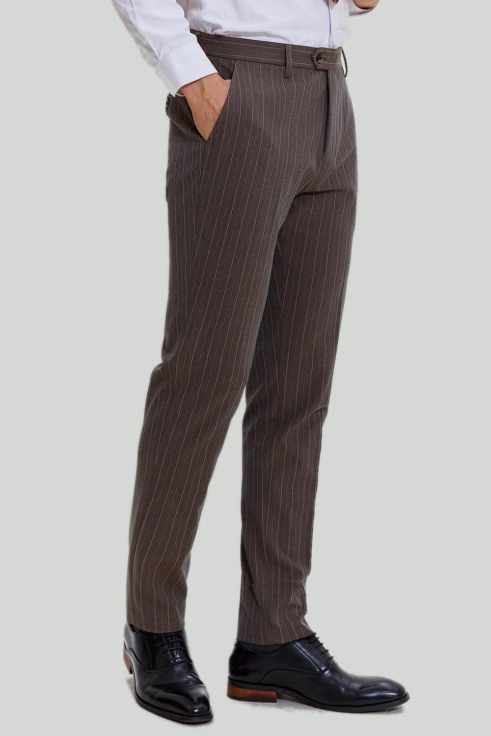 Eleganter Herrenanzug Braun Nadelstreifen 3-teilig Slim Fit für Hochzeiten-5