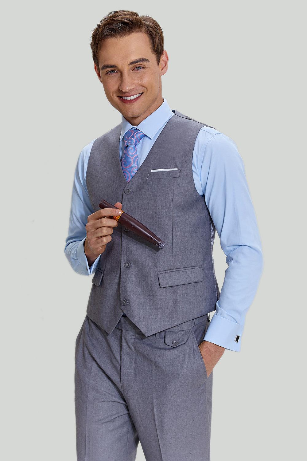 Eleganter Grauer Herrenanzug 3-teilig aus Hochwertigem Polyester für Hochzeit und Formelle Anlässe-4