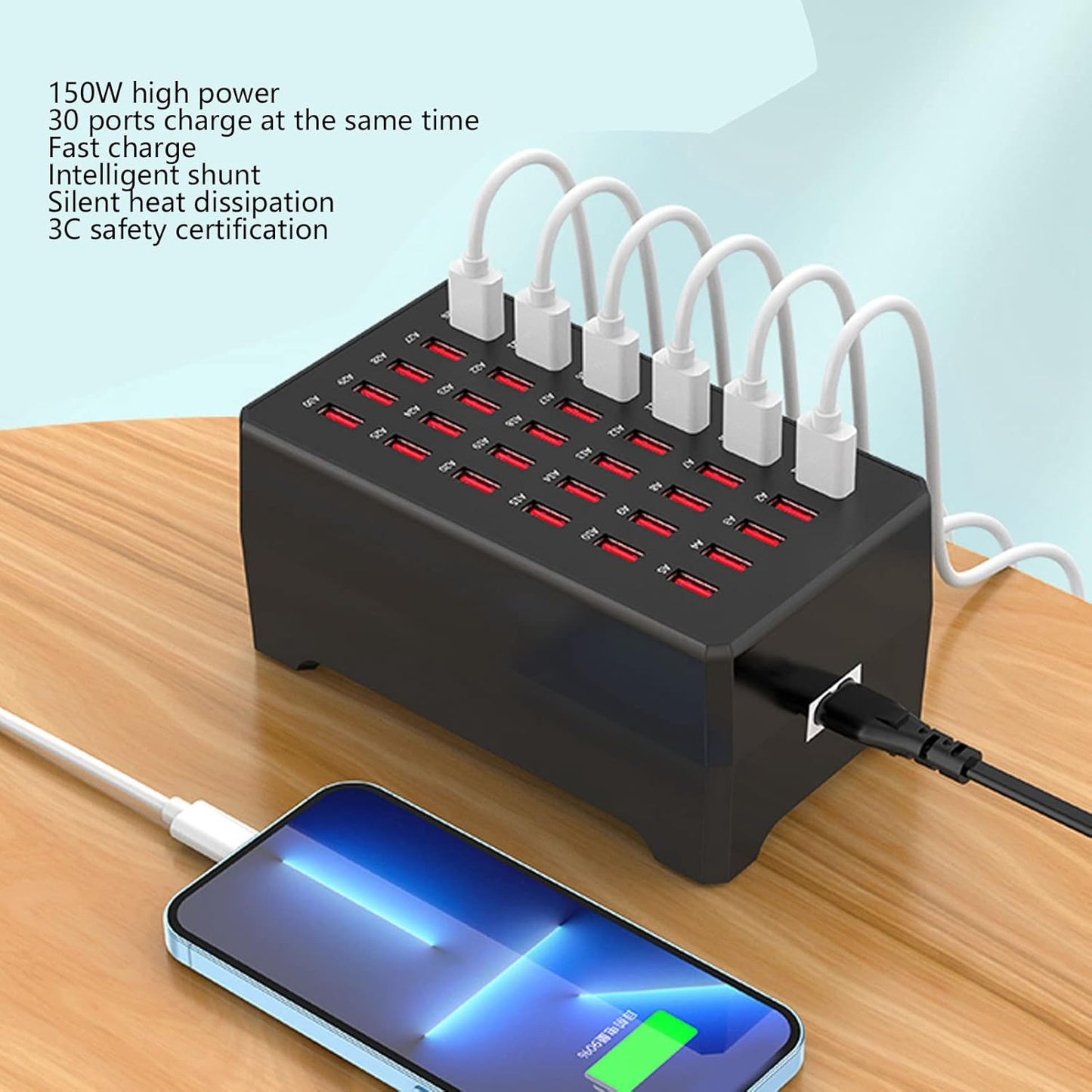 Hochleistungs-USB-Ladestation mit 30 Ports für gleichzeitiges Laden – Ideal für Büro, Zuhause und Gastronomie 3