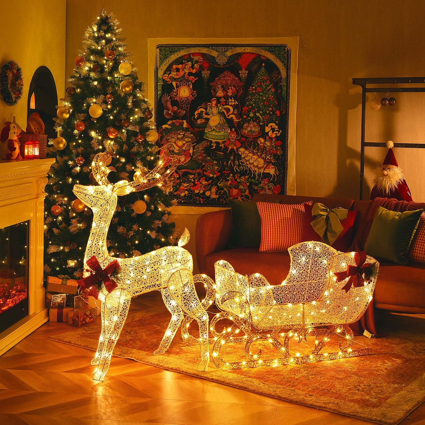 HolidayDeer – Beleuchtetes Weihnachtsrentier mit Weihnachtsmannschlitten und 215 Lichtern 2