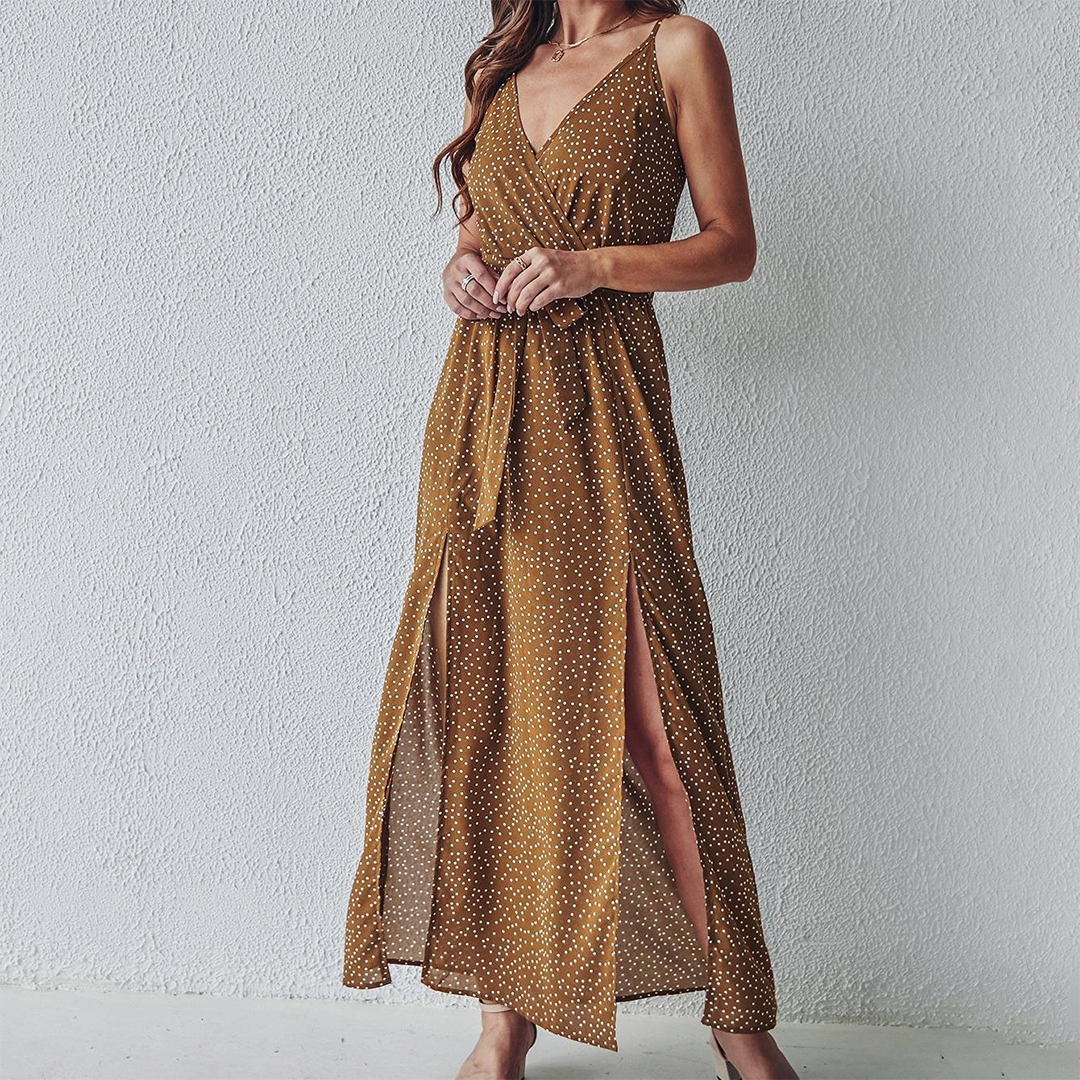 Variant image for Damen Maxikleid Rot Größe M Polyester V-Ausschnitt Sommer Elegant Lange Kleider-17