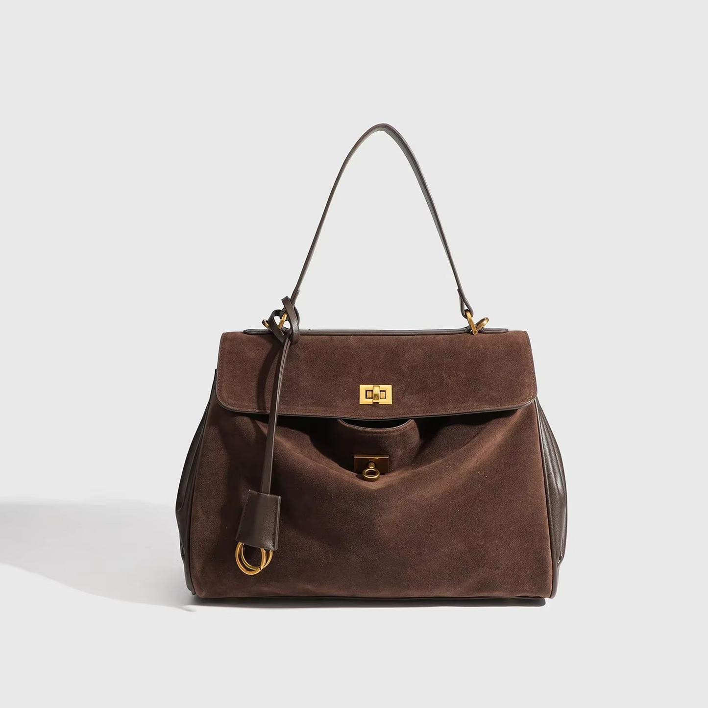 Klassische Wildleder Damenhandtasche im Kelly-Stil – Elegante Handtasche für Herbst und Winter mit praktischem Platzangebot 1