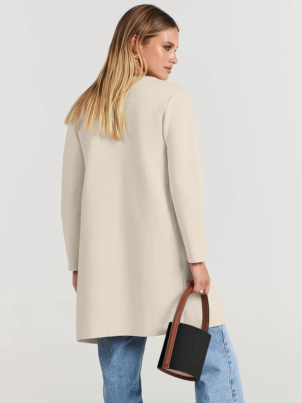 Knielanger Mantel für Damen – Wollmischung – Relaxed Fit – Breites Revers – Aufgesetzte Taschen 8