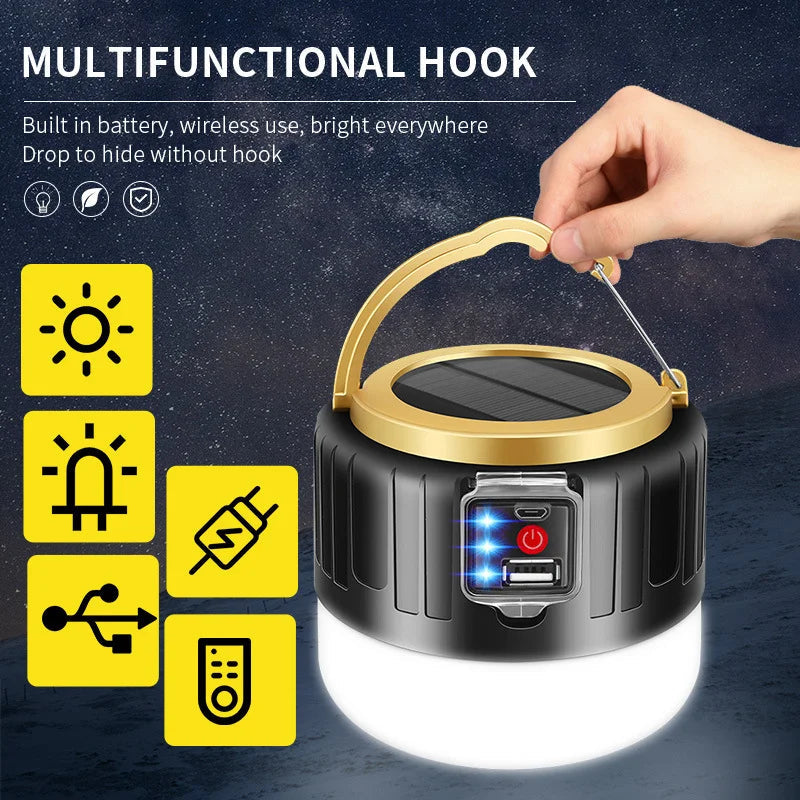 LED Campinglampe mit Solar- und USB-Ladeoption – 60W Laterne mit Fernbedienung und 3 Lichtmodi für Outdoor-Aktivitäten 2