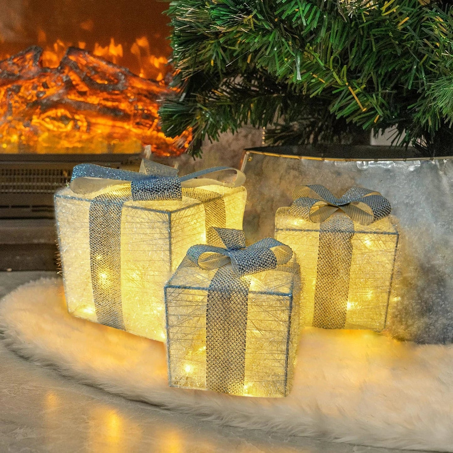 LED Weihnachtsdeko Außen – Set aus 3 Beleuchteten Geschenkboxen für Innen und Außen, Warmes Licht, Wetterfest, Verschiedene Größen 0