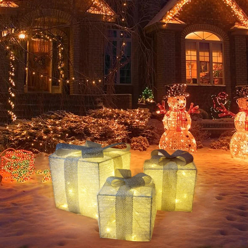 LED Weihnachtsdeko Außen – Set aus 3 Beleuchteten Geschenkboxen für Innen und Außen, Warmes Licht, Wetterfest, Verschiedene Größen 2