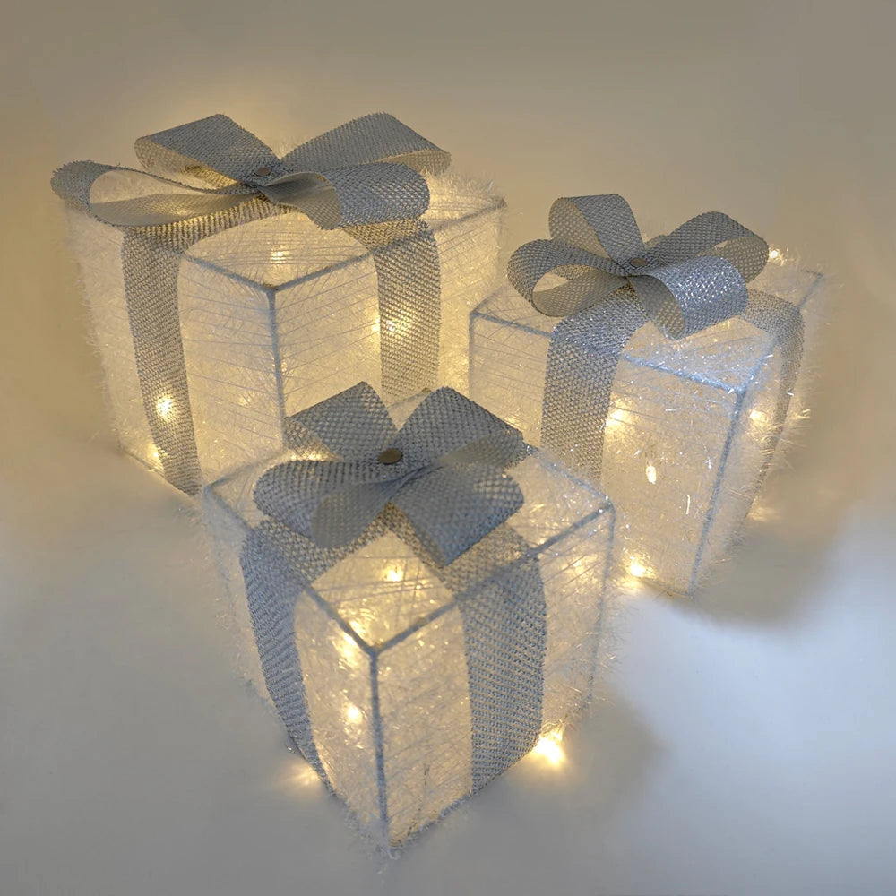 LED Weihnachtsdeko Außen – Set aus 3 Beleuchteten Geschenkboxen für Innen und Außen, Warmes Licht, Wetterfest, Verschiedene Größen 4