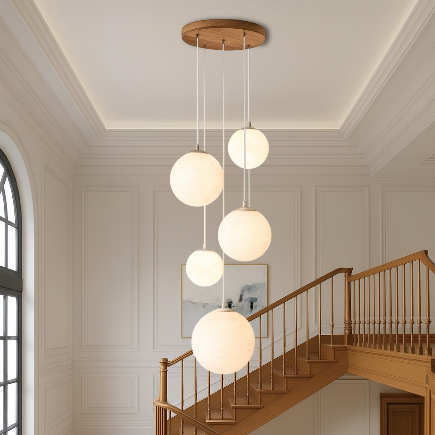 LumiGlow | Skandinavischer Kronleuchter Mondlampe Treppe mit skulpturaler Eleganz 3