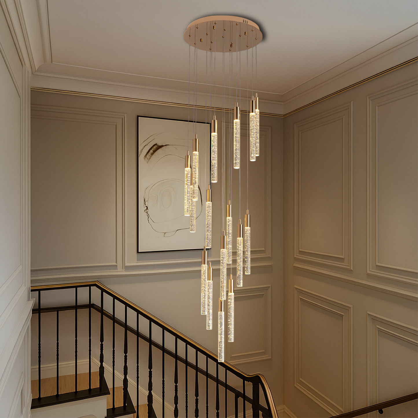 Lumina | Goldener Treppenleuchter aus Acryl für anspruchsvolle Innenräume 1