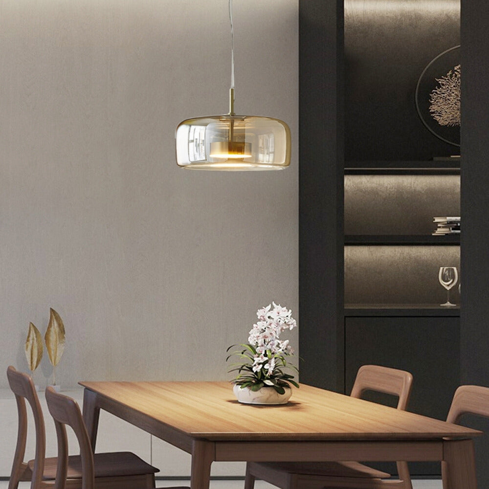 LuxeGlow – Bernsteinfarbene Retro-Pendelleuchte 1