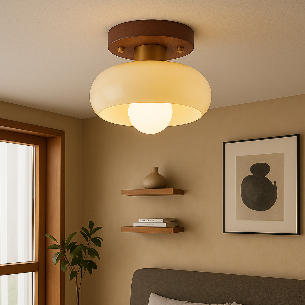 Lystra | Klassische Deckenlampe aus Holz in Creme 1