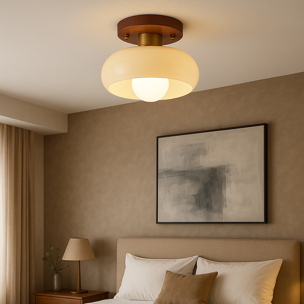 Lystra | Klassische Deckenlampe aus Holz in Creme 3
