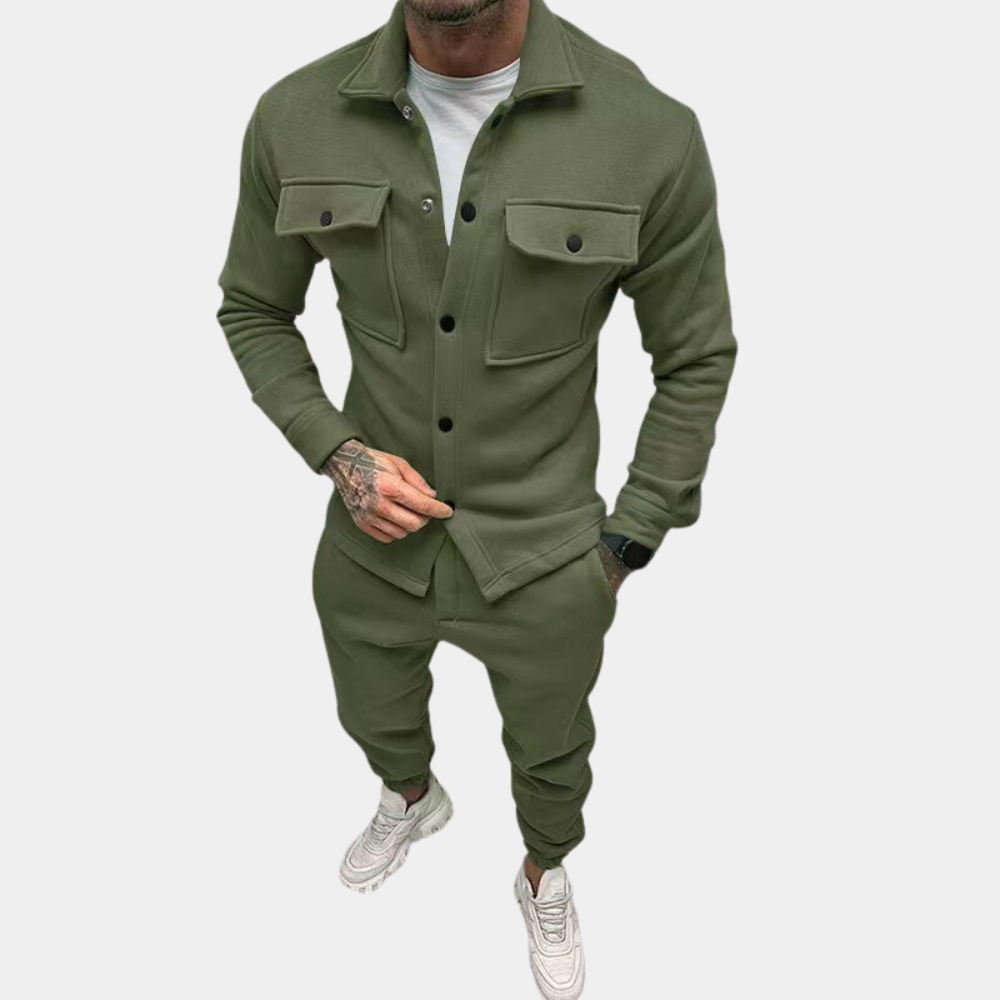 Herren Set Oliv Größe M Baumwolle Zwei-Teiler für Männer-4