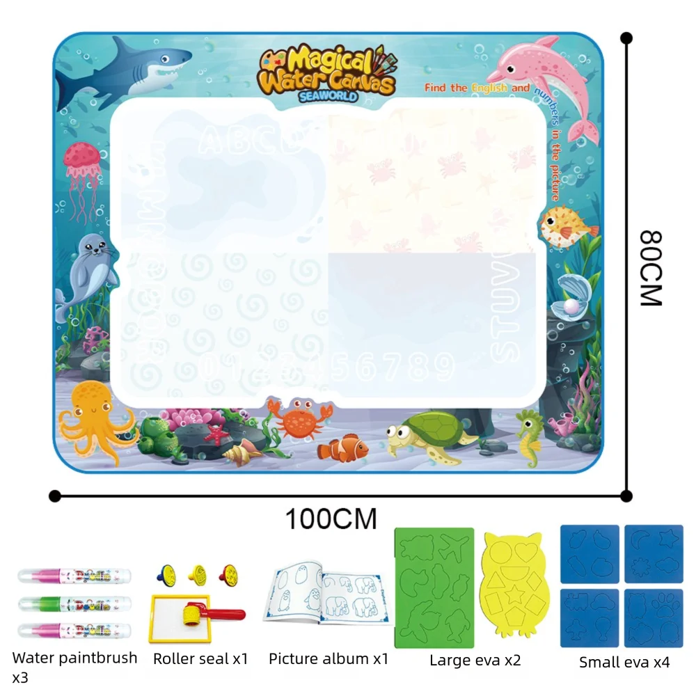 Magische Wasserzeichnungs-Matte für Kinder – Wiederverwendbare Doodle-Matte in 3 Größen mit Tier-, Ozean-, Insekten- und Dinosaurier-Themen 10
