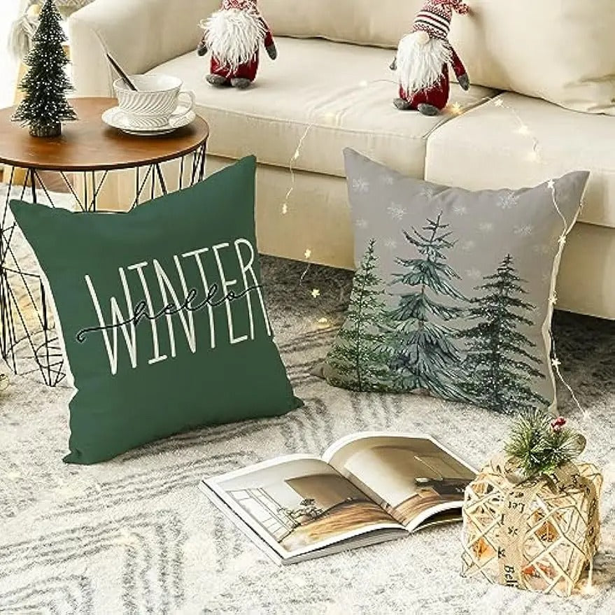 MerryCushion – Grüner Kissenbezug mit festlichem Weihnachtsdruck 45x45 cm 1