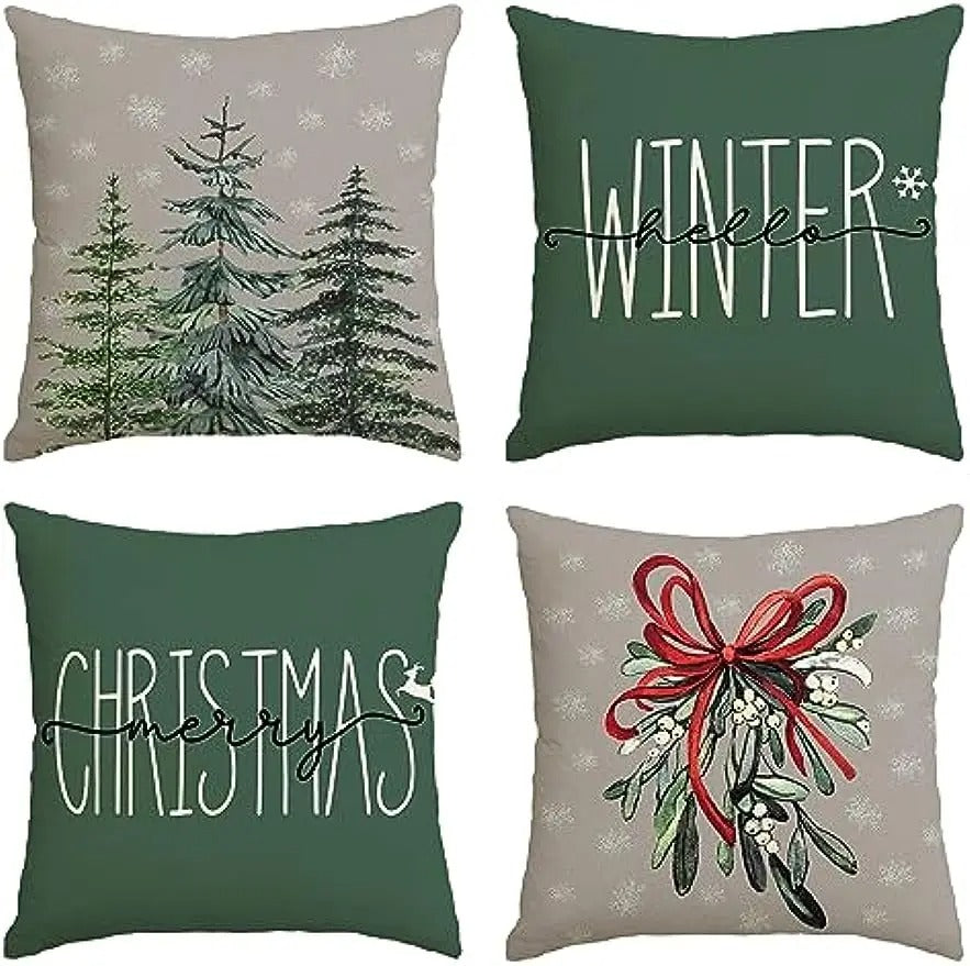 MerryCushion – Grüner Kissenbezug mit festlichem Weihnachtsdruck 45x45 cm 2