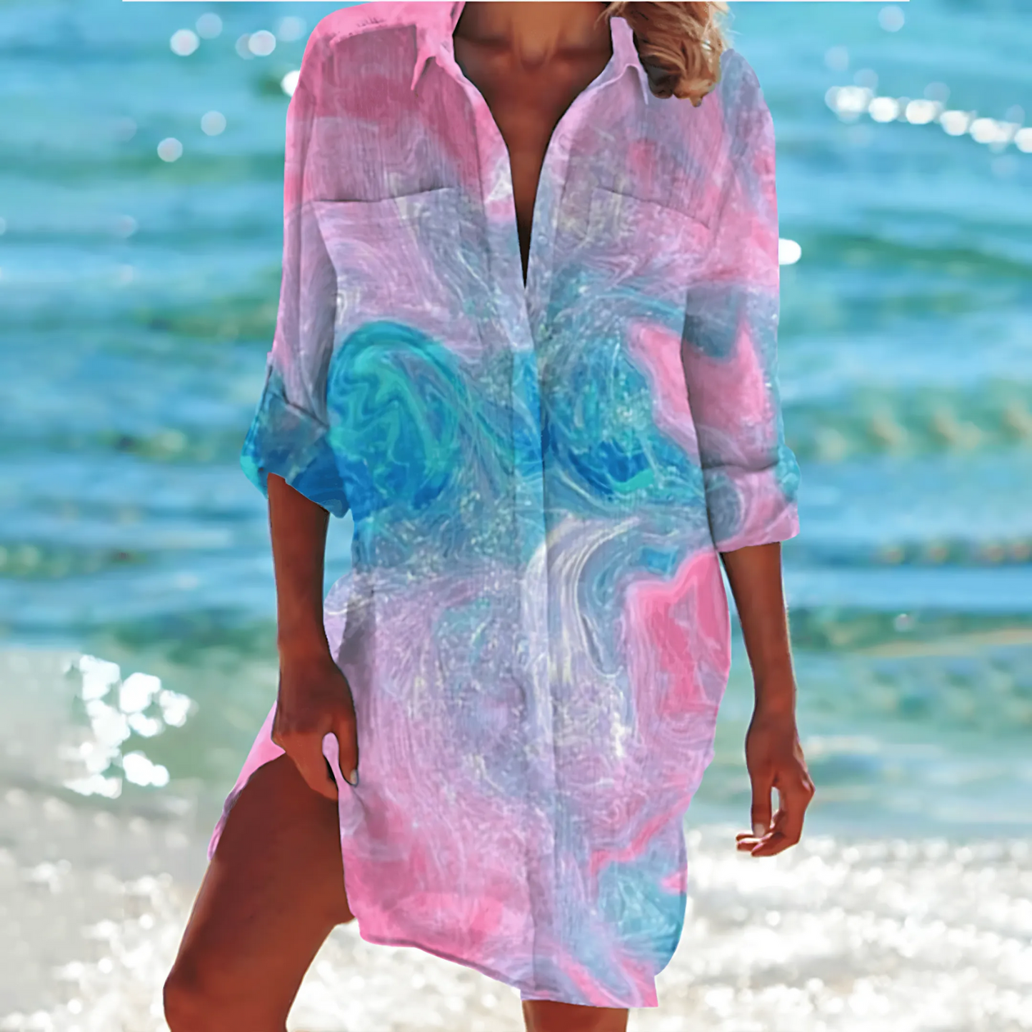 Variant image for Damen Hemdkleid Bedruckt Blau Größe M Baumwolle-33