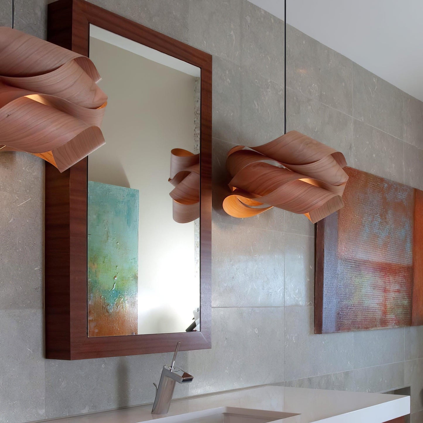 Moderne Pendelleuchte aus Holz mit Handgefertigtem Lampenschirm – Elegante Hängelampe für Esszimmer und Wohnräume 2
