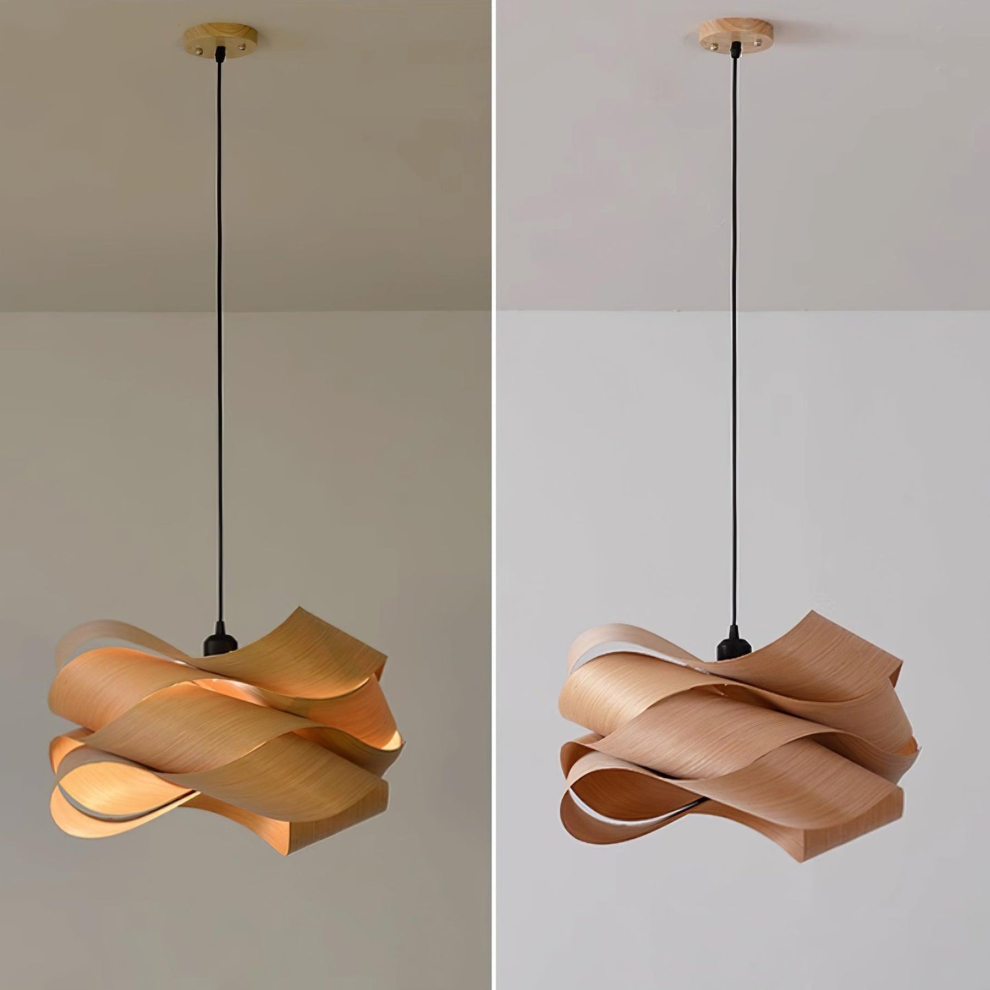Moderne Pendelleuchte aus Holz mit Handgefertigtem Lampenschirm – Elegante Hängelampe für Esszimmer und Wohnräume 4