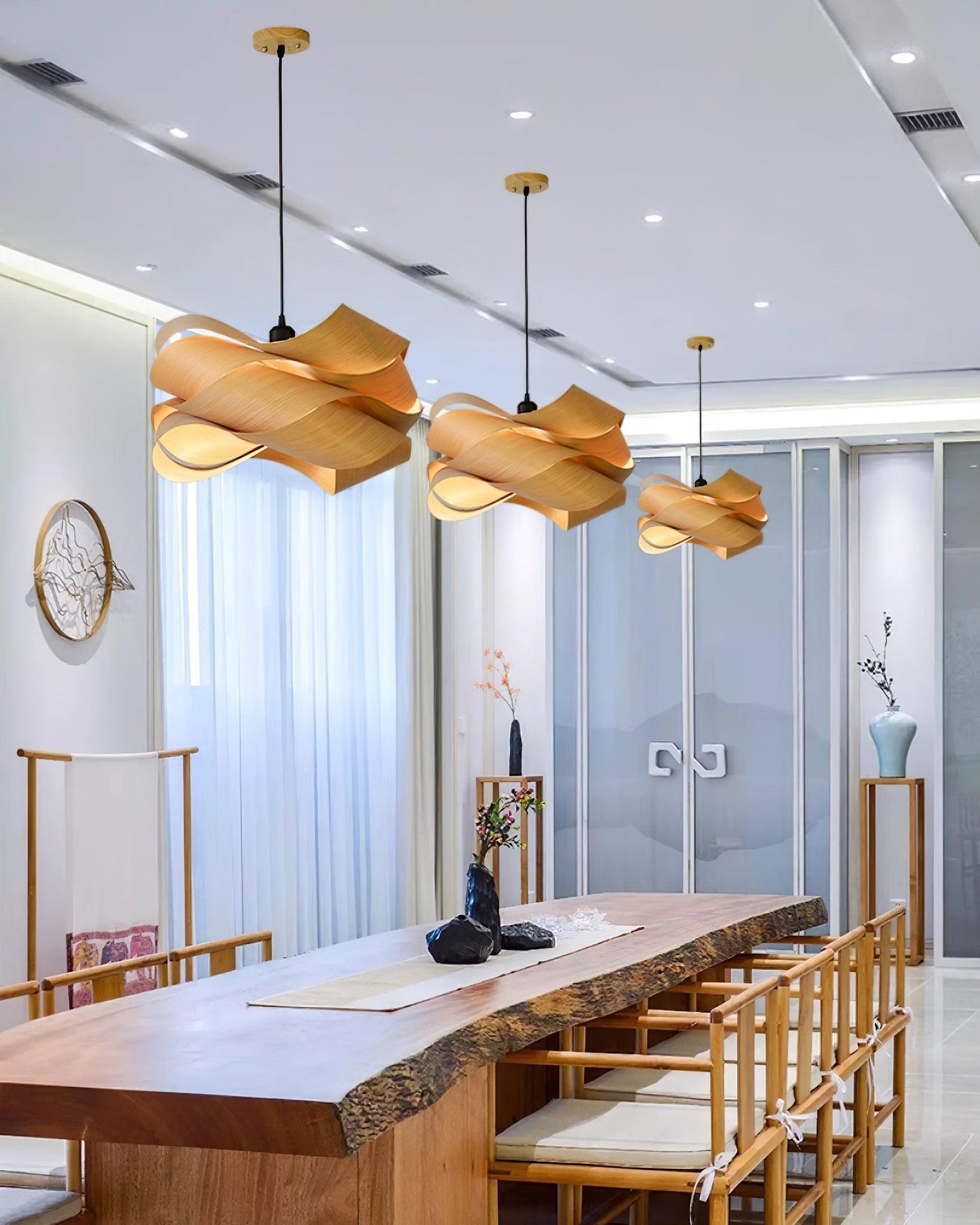 Moderne Pendelleuchte aus Holz mit Handgefertigtem Lampenschirm – Elegante Hängelampe für Esszimmer und Wohnräume 7