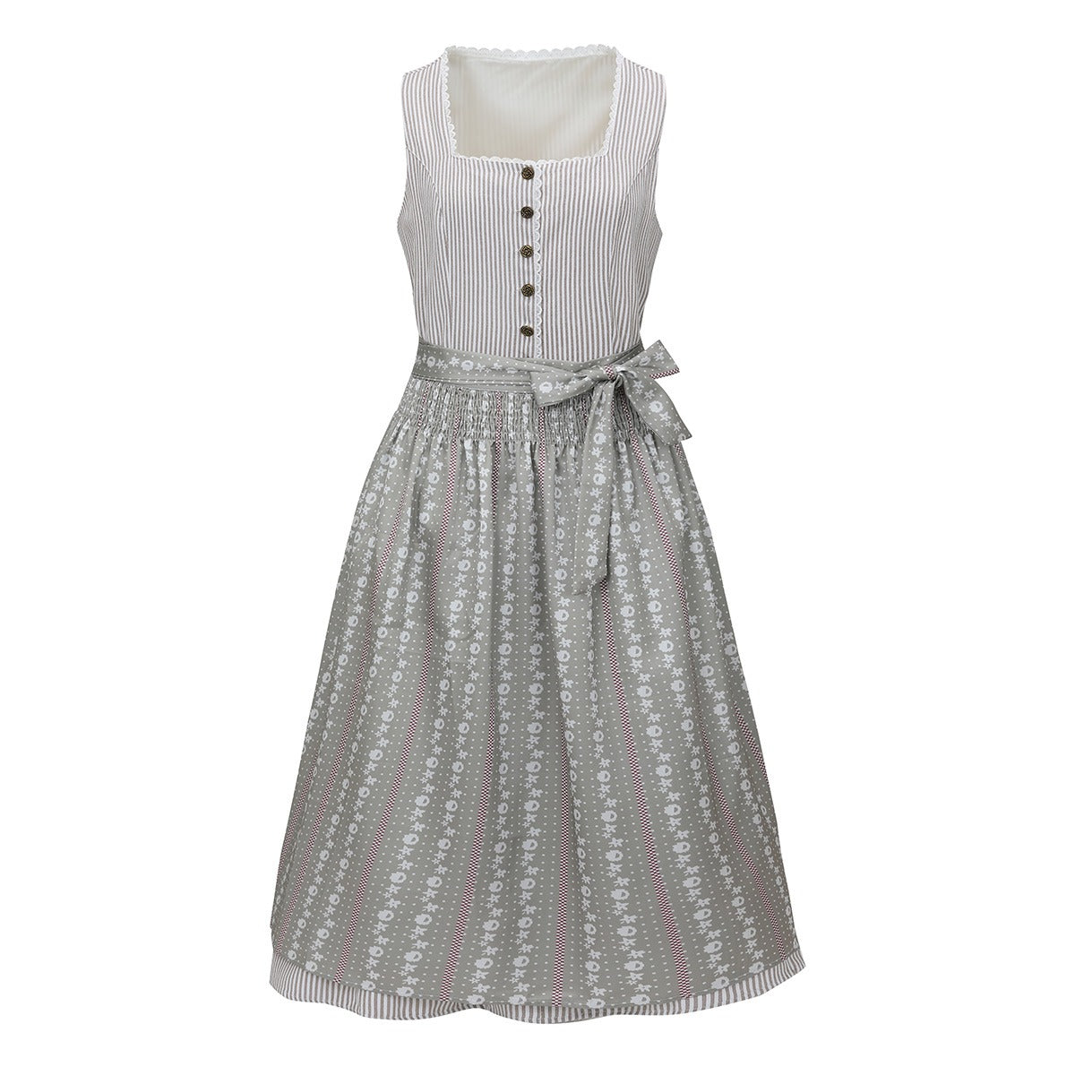 Oktoberfest Beige Retro Dirndl Kleid mit Schürze 0