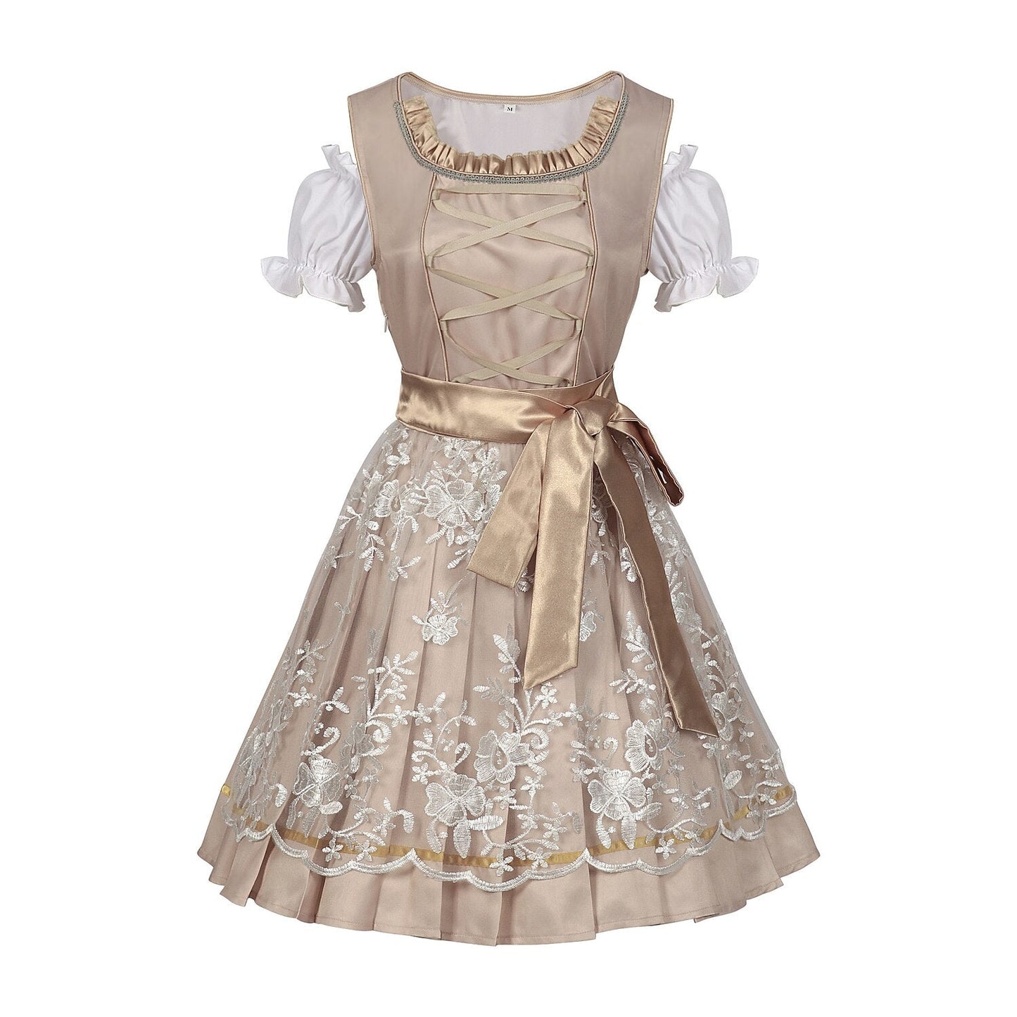 Oktoberfest Champagner Gold Dirndl Kleid mit Schürze und Bluse 5