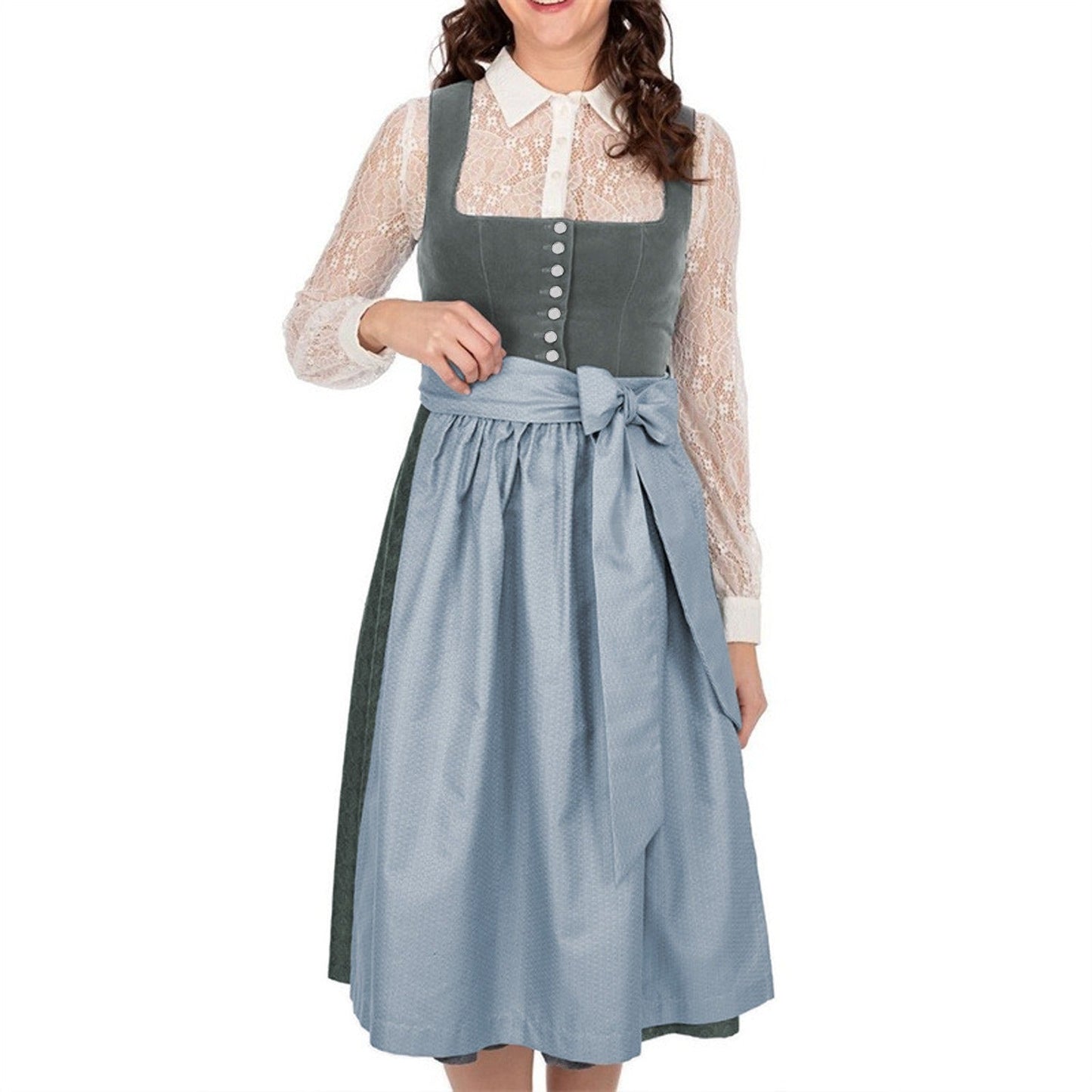 Oktoberfest Damen Dirndl grau mit Schürze 4