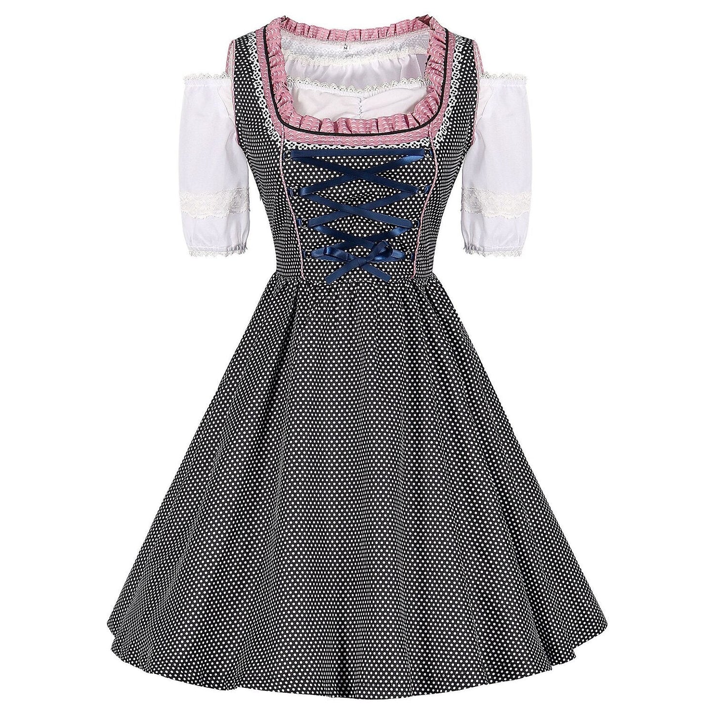Oktoberfest Dirndl mit Punkten und rosa Schürze 3