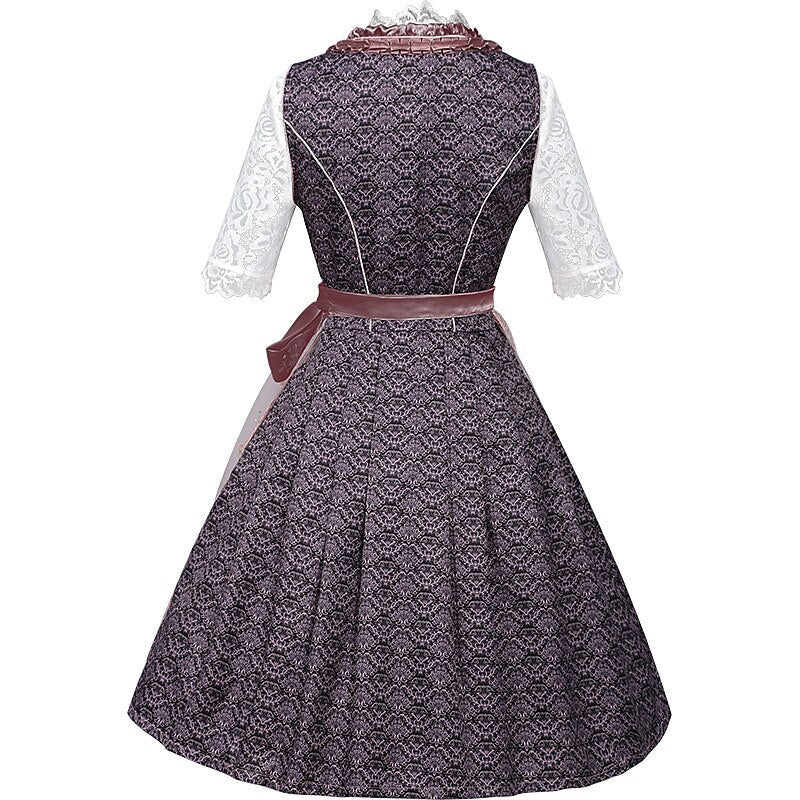 Oktoberfest Dirndlkleid mit Stickerei in Rosa mit Spitzenschürze und Bluse 1