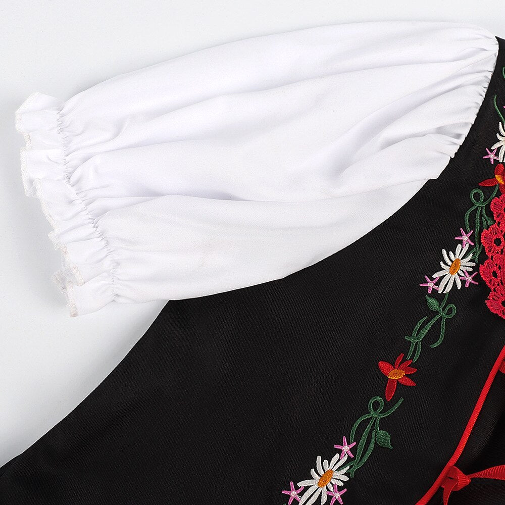 Oktoberfest Rot Schwarz Besticktes Dirndlkleid mit Schürze 8
