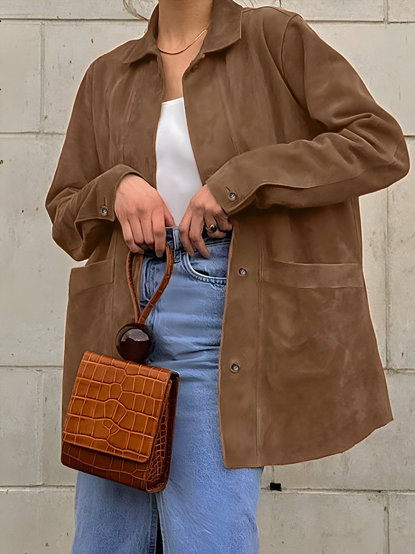 Oversize-Jacke für Damen – Lockere Passform – Knopfleiste vorne – Mittellange Bedeckung 0