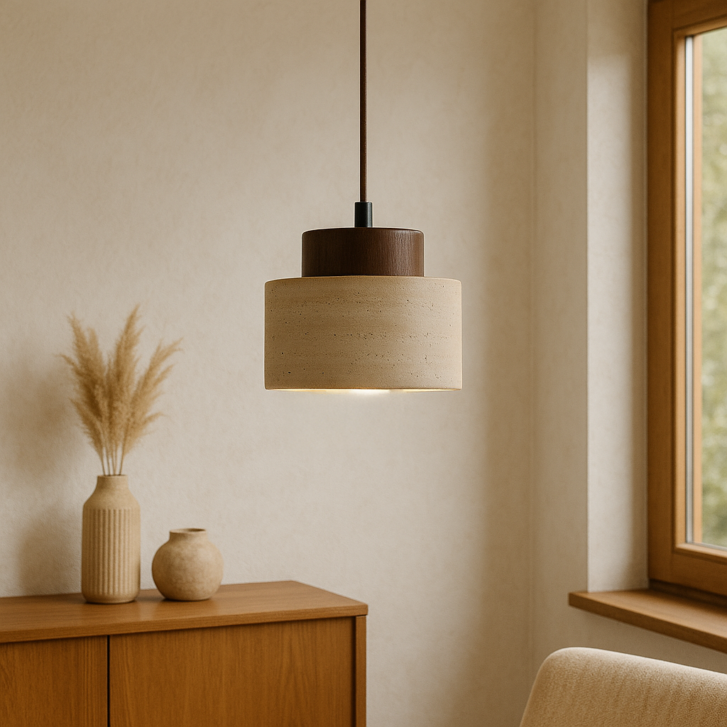 Pendrel | Elegante, von Travertin inspirierte Stein-Pendelleuchte 1