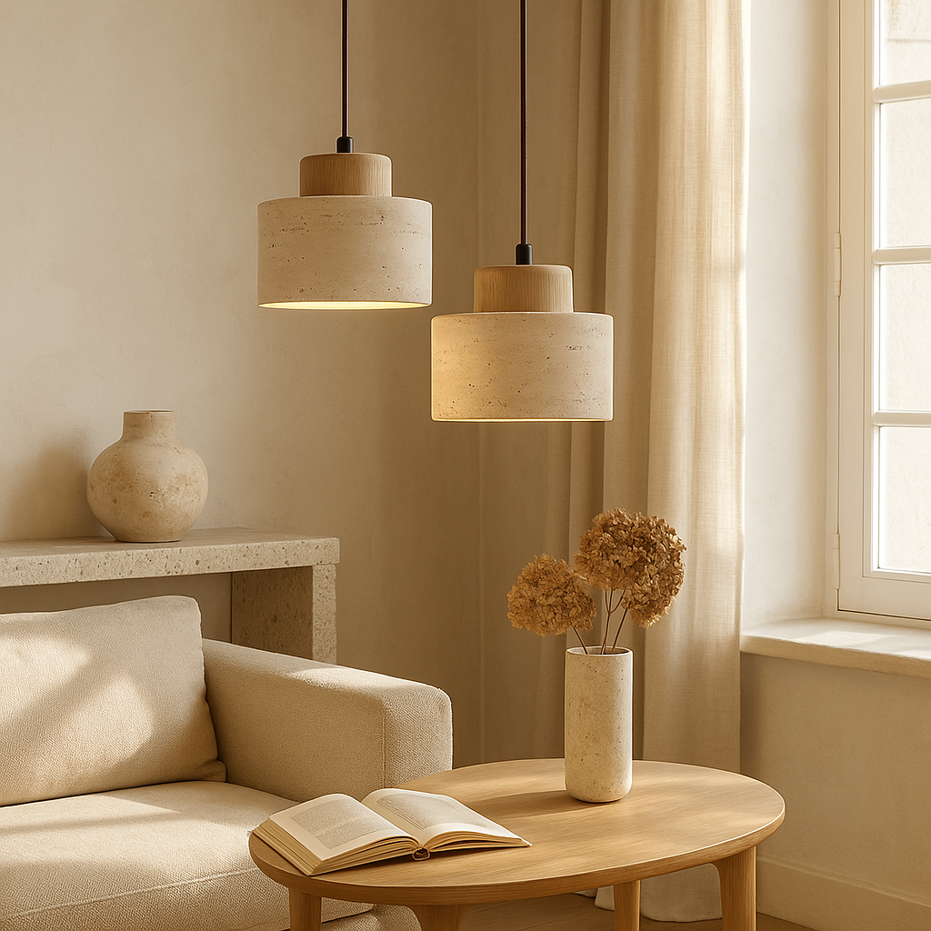 Pendrel | Elegante, von Travertin inspirierte Stein-Pendelleuchte 2