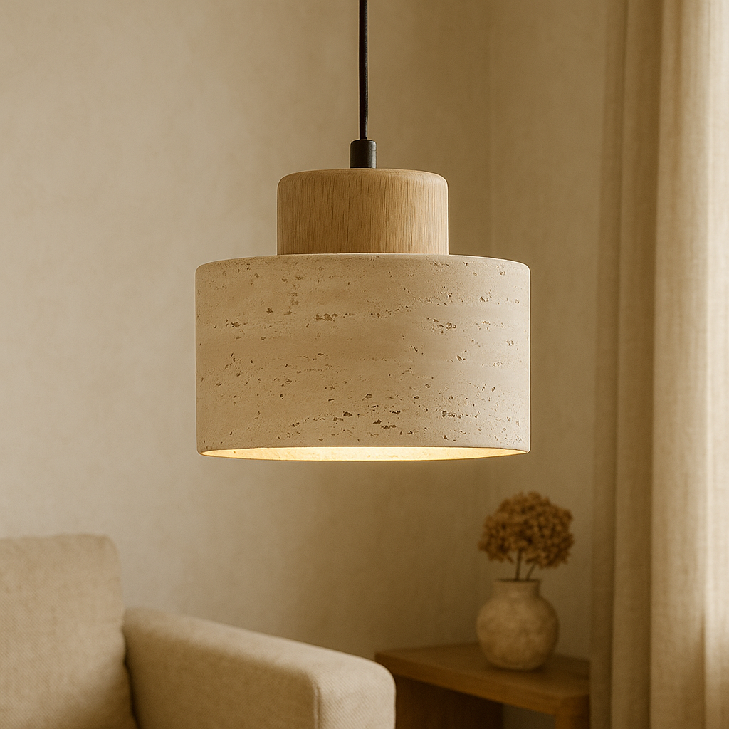 Pendrel | Elegante, von Travertin inspirierte Stein-Pendelleuchte 3