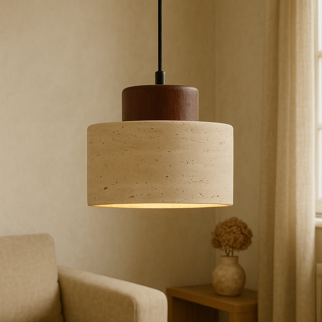Pendrel | Elegante, von Travertin inspirierte Stein-Pendelleuchte 4