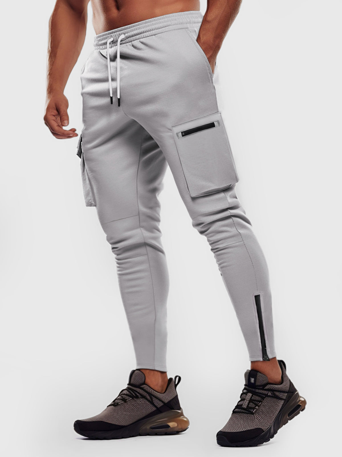 Herren Jogginghose Slim Fit Atmungsaktiv Mit Elastischem Bund und Cargo-Taschen-2