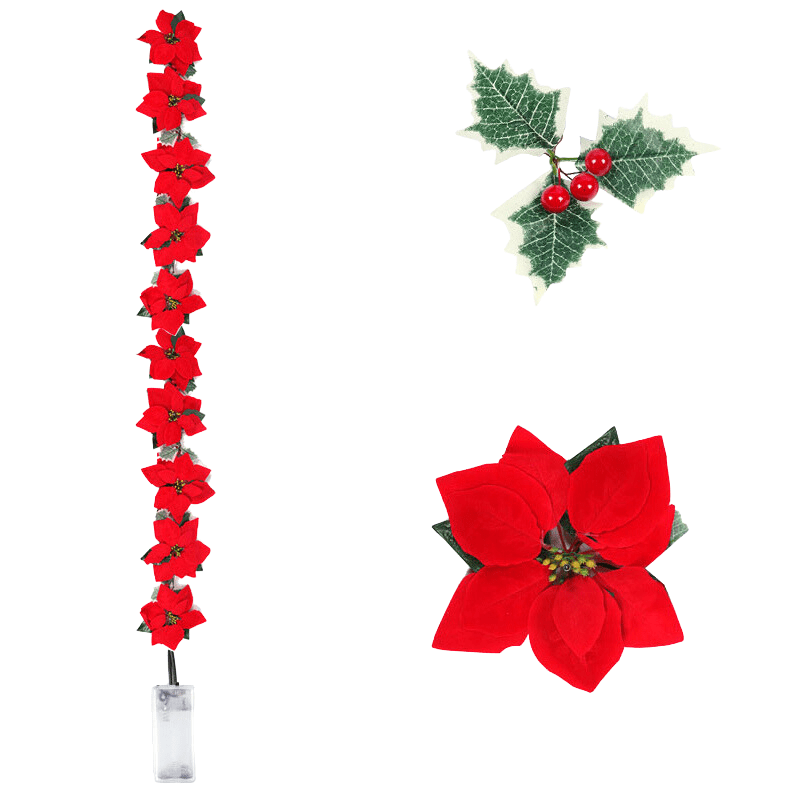 Poinsettia Blumen Lichterkette – LED Weihnachtsbeleuchtung für Innen und Außen, Ideal für Weihnachtsbaum und Festdekoration 0